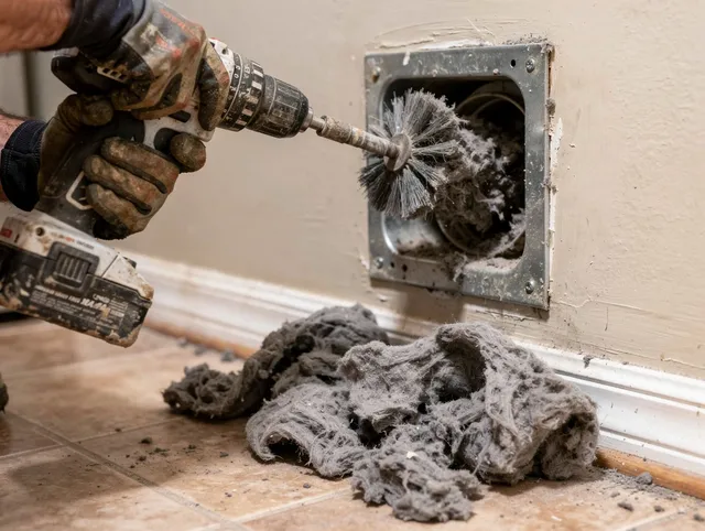Certified Stafford Dryer Vent Cleaning technician performing dryer vent cleaning in Stafford